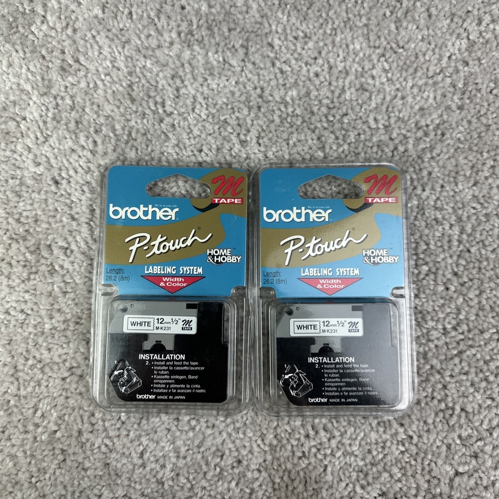 Brother M-K231 P-touch Label‎ Tape 1/2" Black on White NEW Sealed 2 Pack